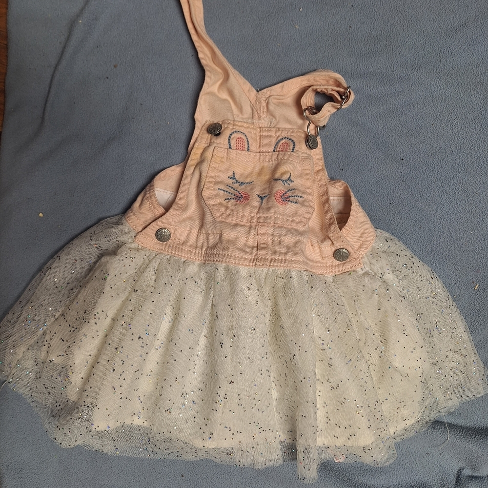OshKoshB'gosh Easter Bunny overalls with tool skirt and bunny tail. Size 18 mont